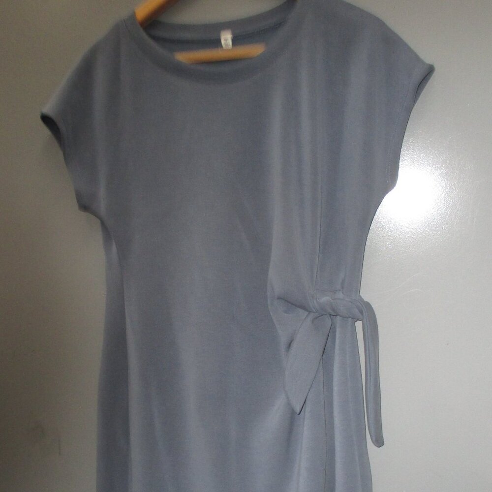 Women's Dress Blue Round Neck Half Belt On the Side Short Sleeve Mini Dress